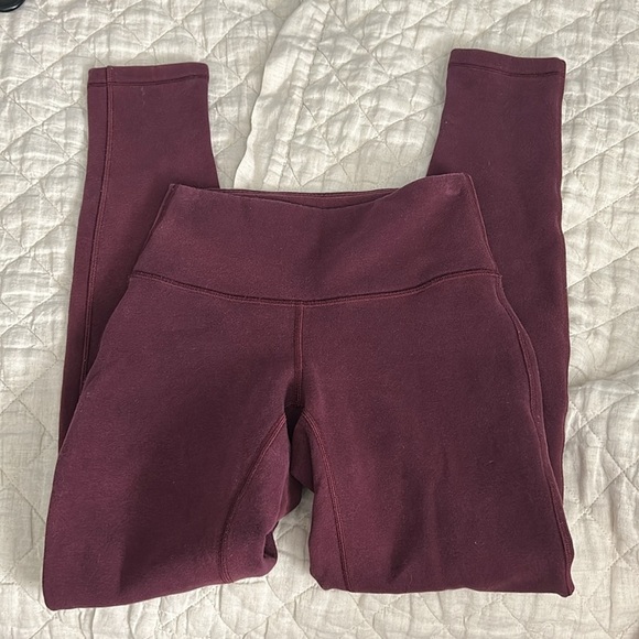 LULULEMON WUNDER Under 7/8 crop Cotton Heathered Berry Red Roll Down Legging. 2 - Picture 2 of 7